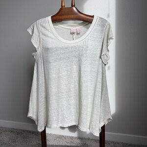 St. Tropez Cream 100% Linen Ruffle Sleeve Blouse